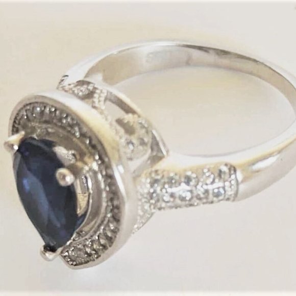925 Sterling Silver Blue Sapphire and CZ ring - Picture 9 of 16